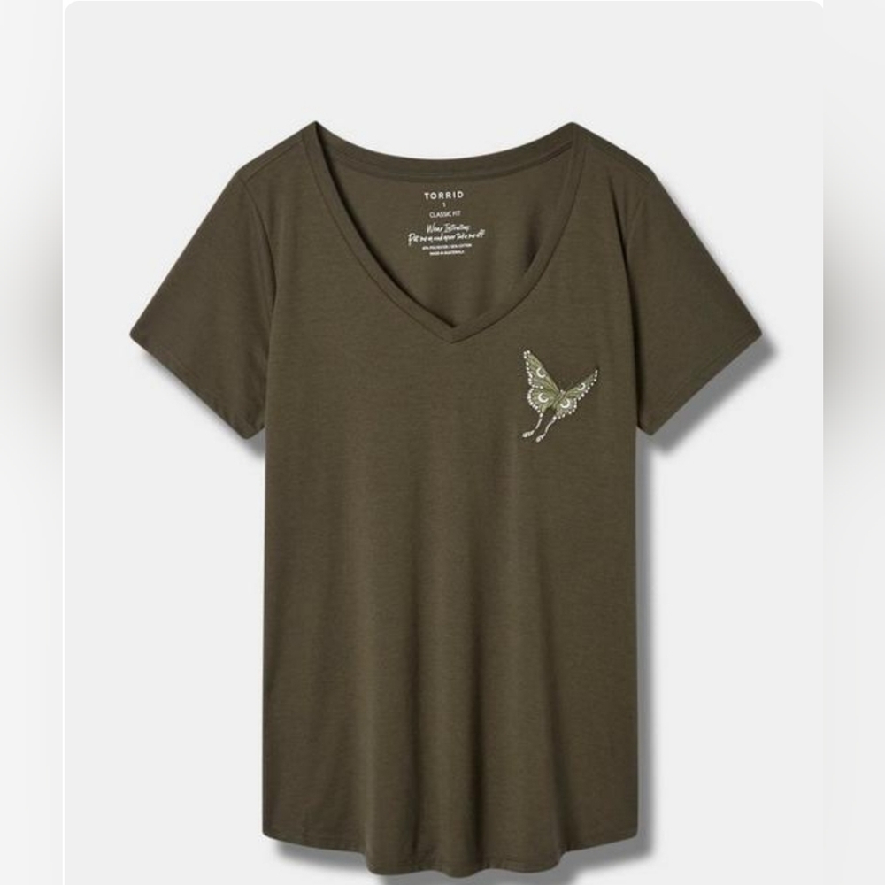 Torrid size 1 Butterfly Girlfriend Classic Fit V-Neck Embroidered Tee